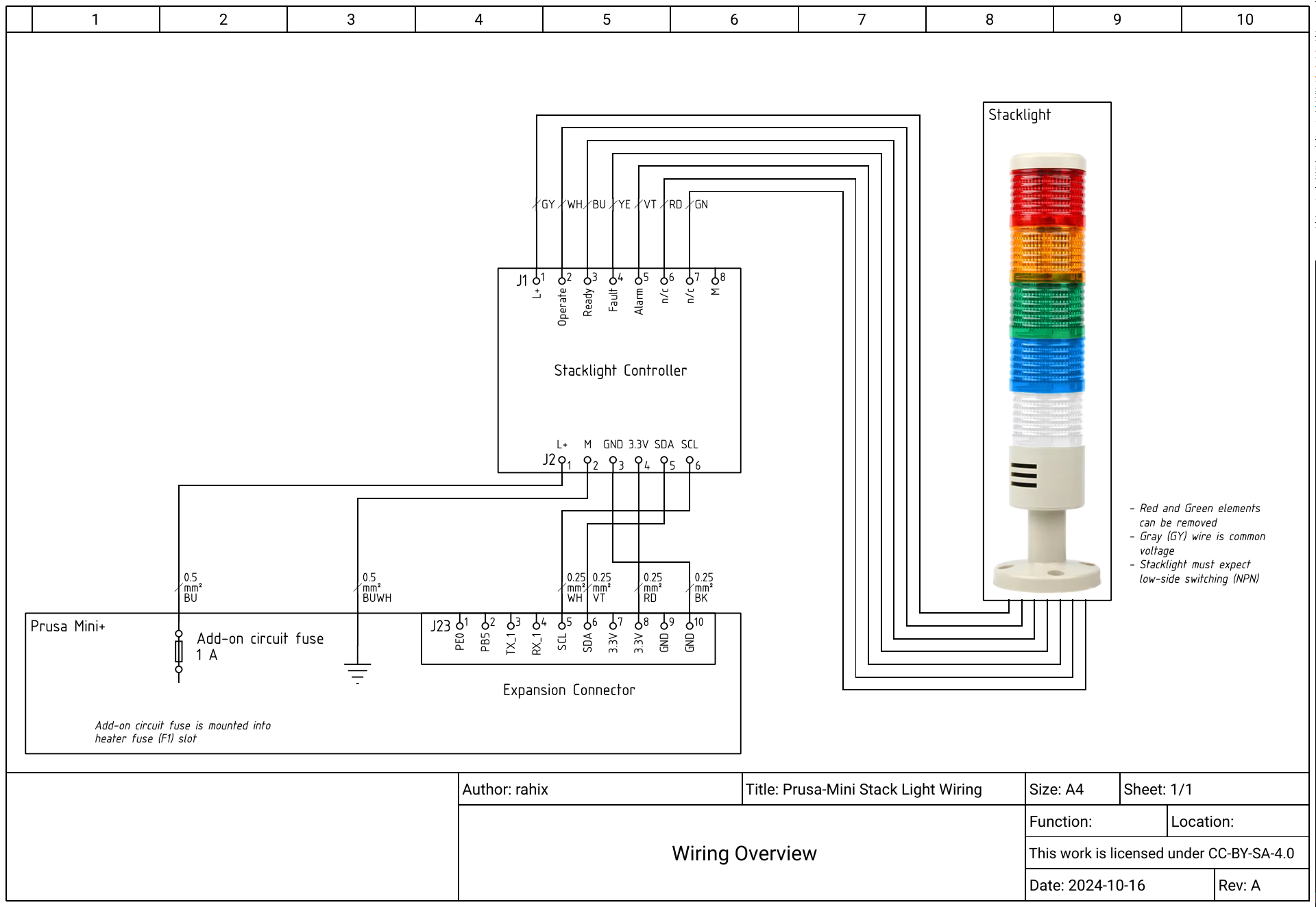 Wiring diagram for the Prusa Mini+ stack light